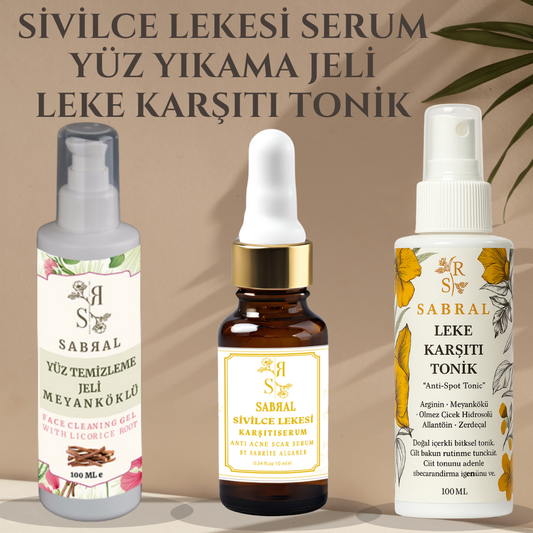 SİVİLCE LEKESİ SERUM & LEKE KARŞITI TONİK & YÜZ TEMİZLEME JELİ 3LÜSET