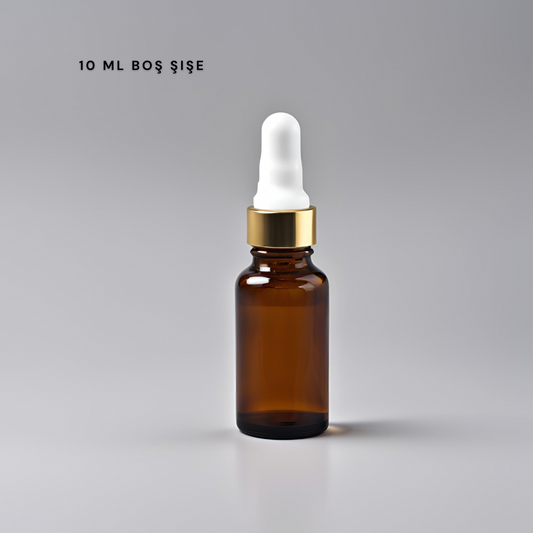 10 ml gold kapaklı beyaz emzikli kahve rengi ecza şişesi