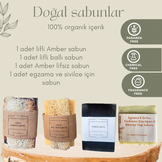 Sabun set amber lifli sabun, ballı lifli sabun,amber lifsiz sabun, egzamave sivilce sabunu