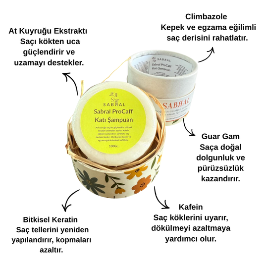 SABRAL PROCAFF – Bitkisel Güçlendirici Katı Şampuan Kafein & Bitkisel Keratinli Bakım 100Gr